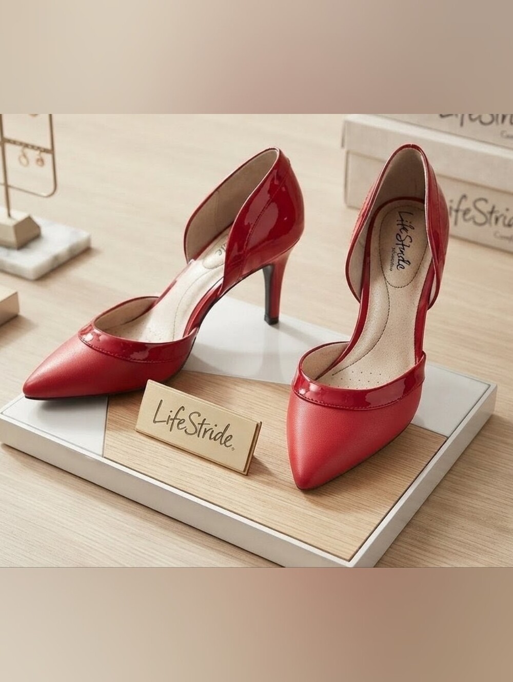 LifeStride Sal Dana d'Orsay Red Pointed Toe Kitten Heel Pumps - Size 7.5